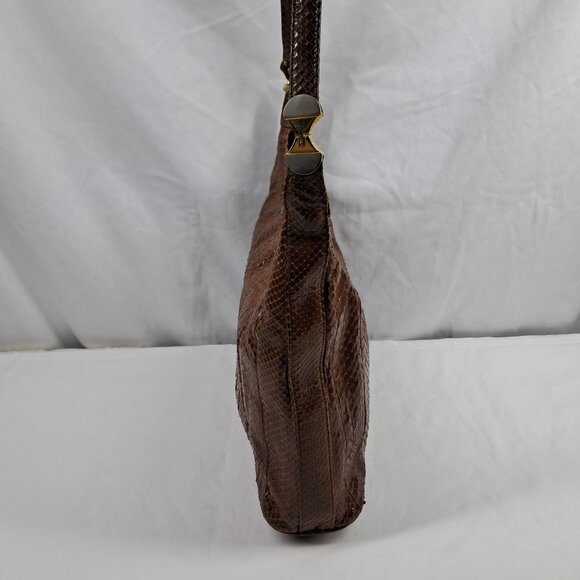 Vtg Morris Moskowitz Brown Genuine Reptile Shoulder Purse - Picture 3 of 16